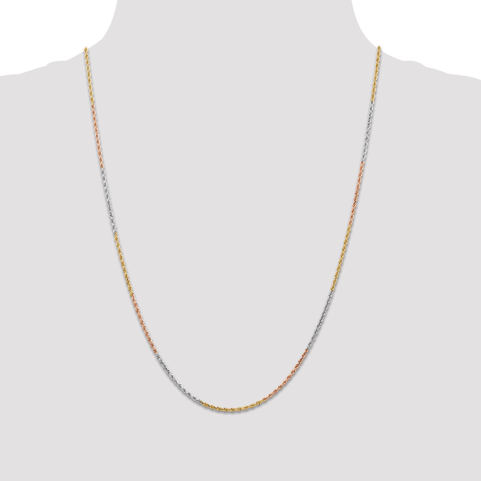 14k Tri-color 1.5mm Diamond-cut Rope Chain