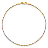 14k Tri-color 1.5mm Diamond-cut Rope Chain