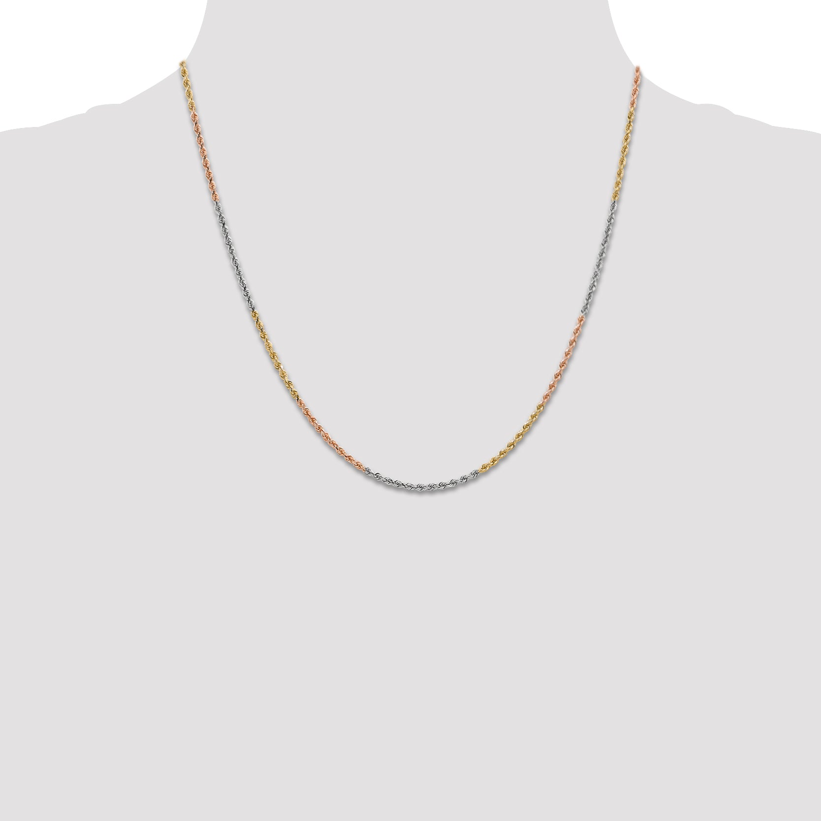 14k Tri-color 1.75mm Diamond-cut Rope Chain