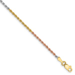 14k Tri-color 1.75mm Diamond-cut Rope Chain Anklet