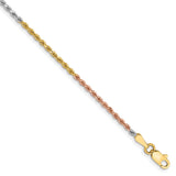 14k Tri-color 1.75mm Diamond-cut Rope Chain Anklet