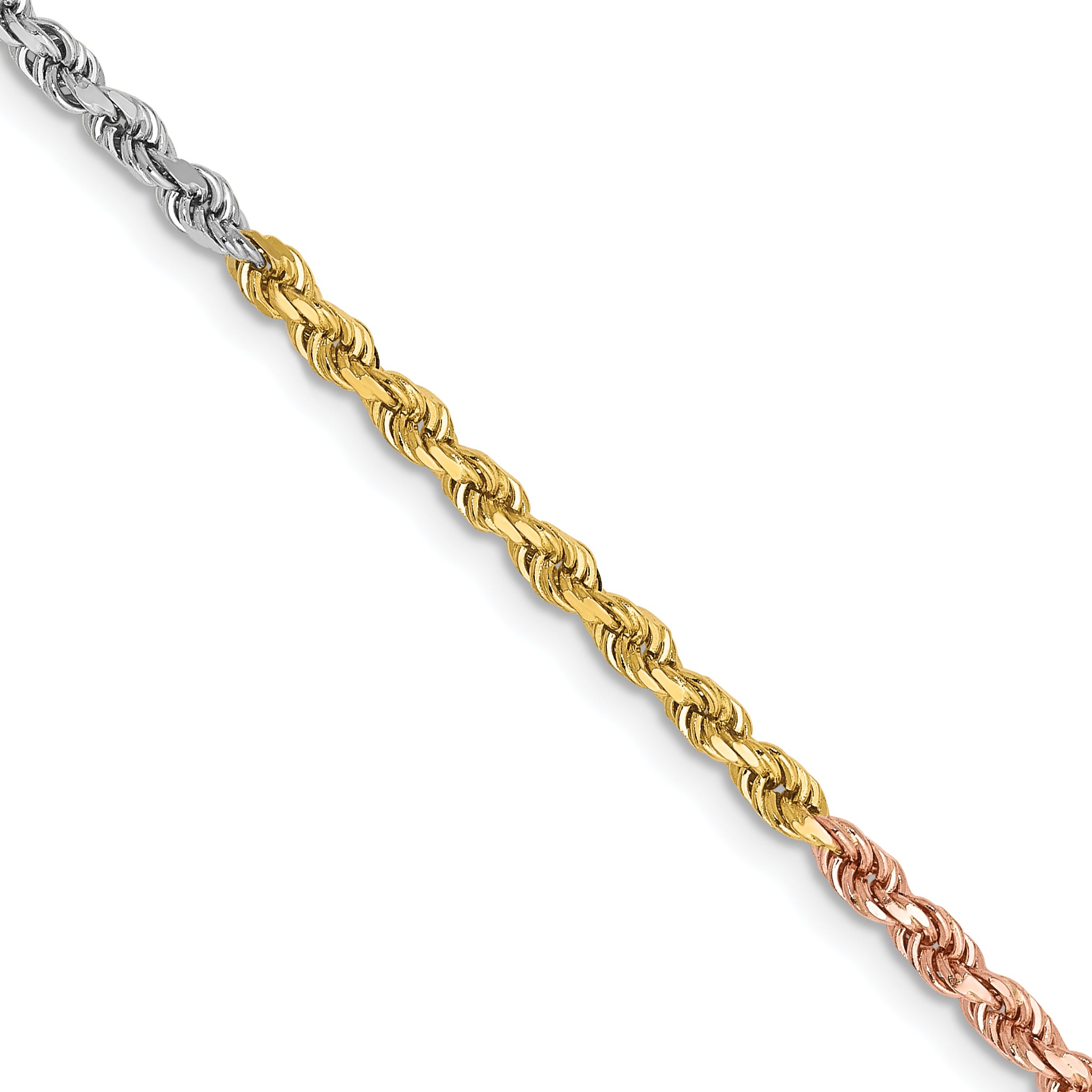 14k Tri-color 2.5mm Diamond-cut Rope Chain