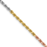 14k Tri-color 2.5mm Diamond-cut Rope Chain
