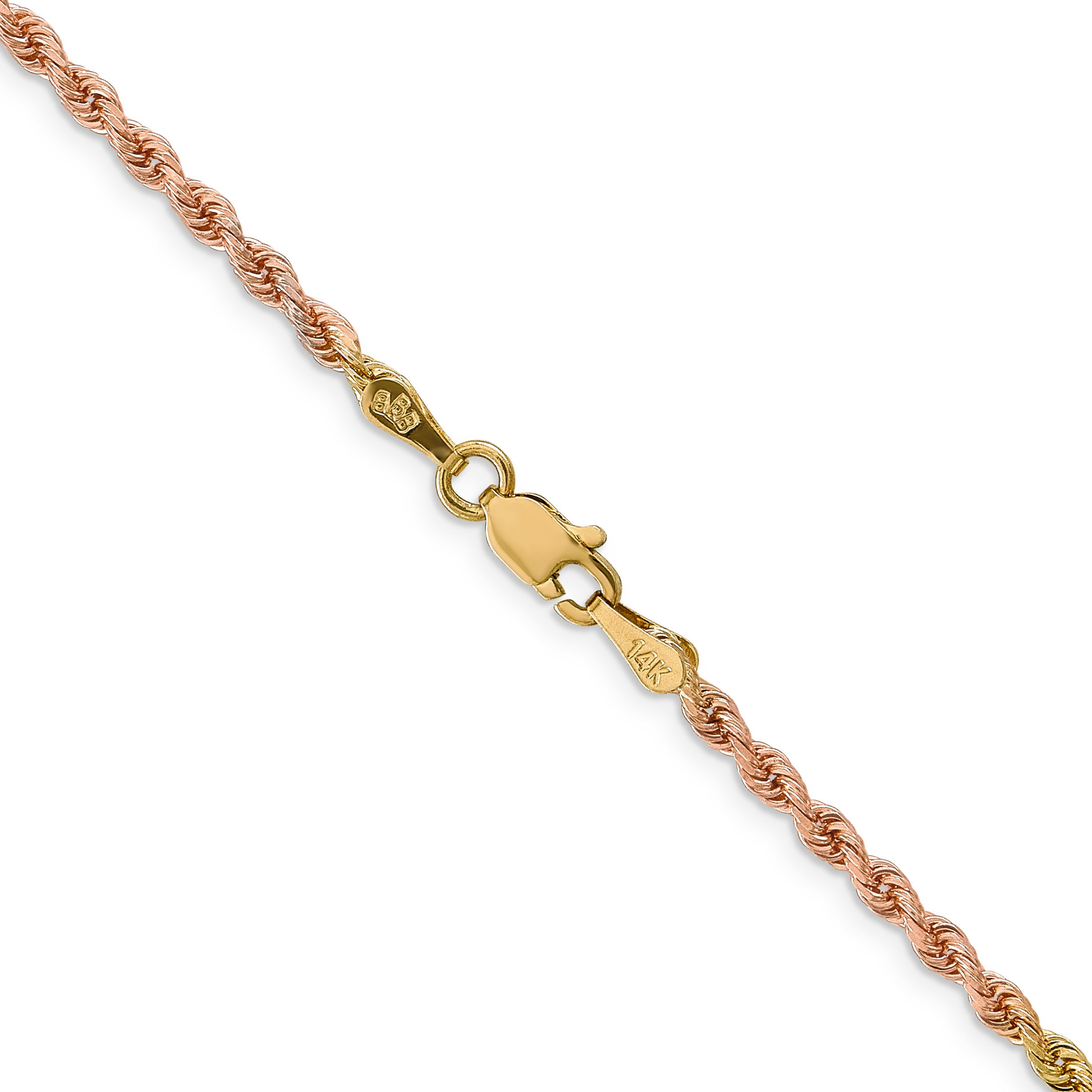 14k Tri-color 2.5mm Diamond-cut Rope Chain