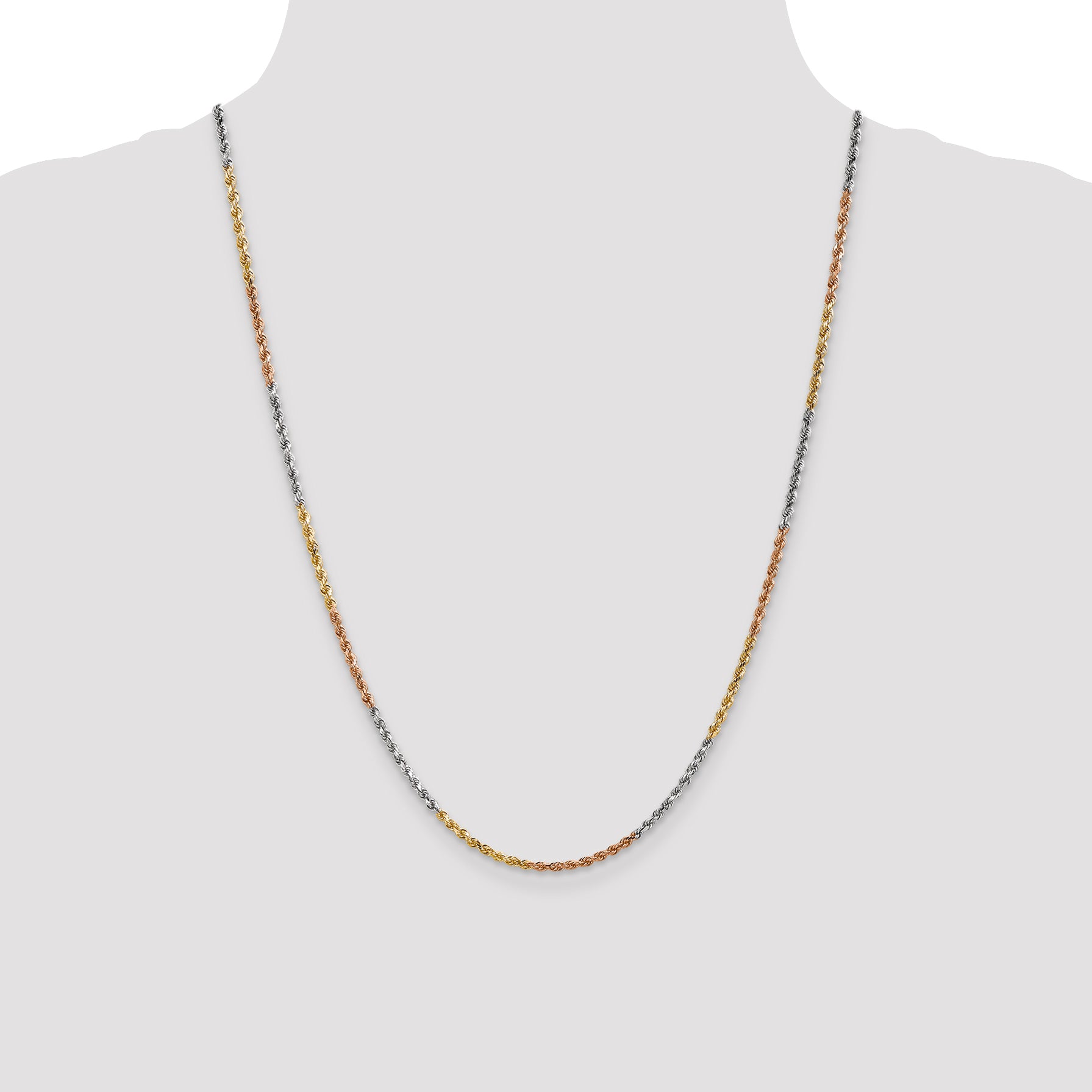 14k Tri-color 2.5mm Diamond-cut Rope Chain