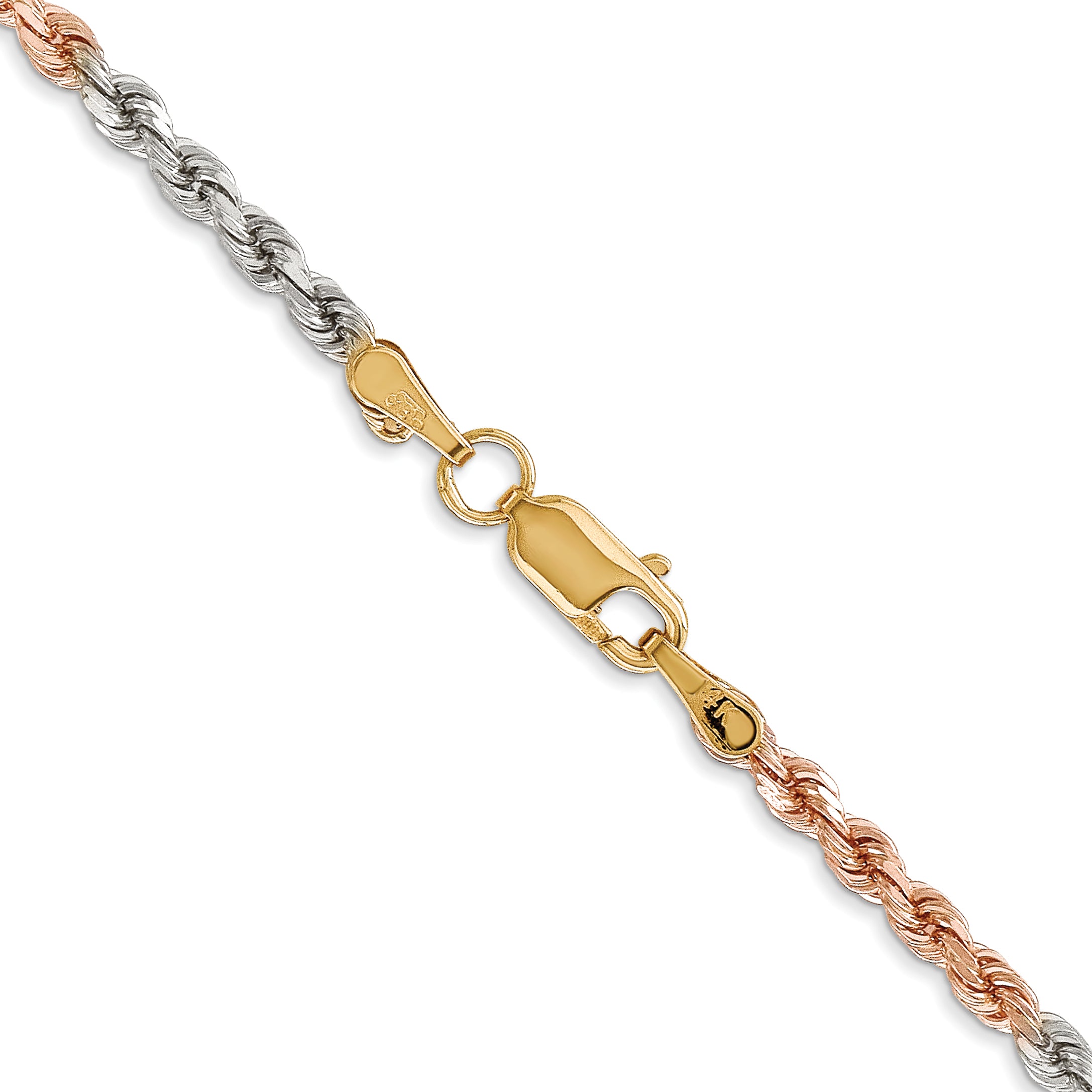 14k Tri-color 2.75mm Diamond-cut Rope Chain