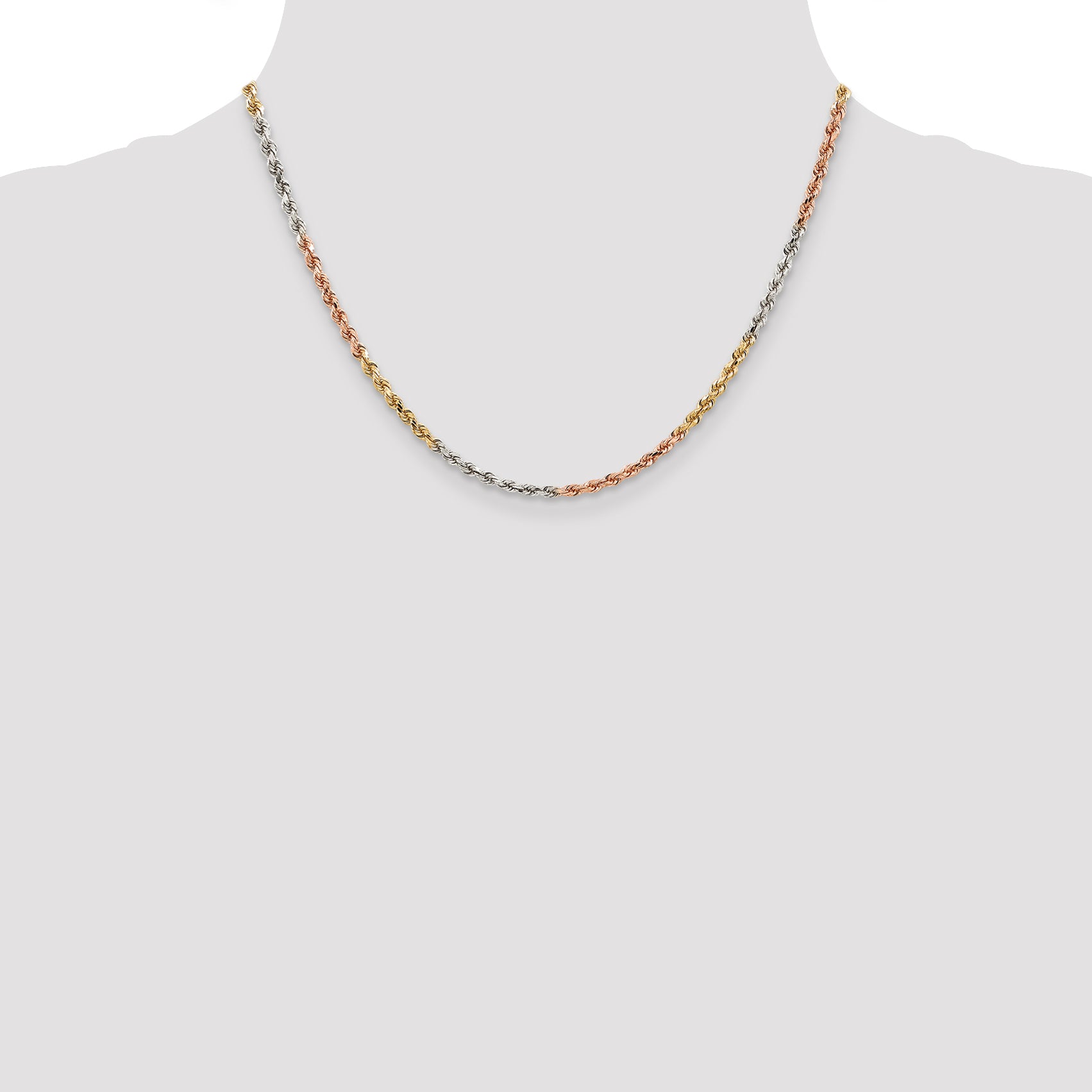 14k Tri-color 2.75mm Diamond-cut Rope Chain
