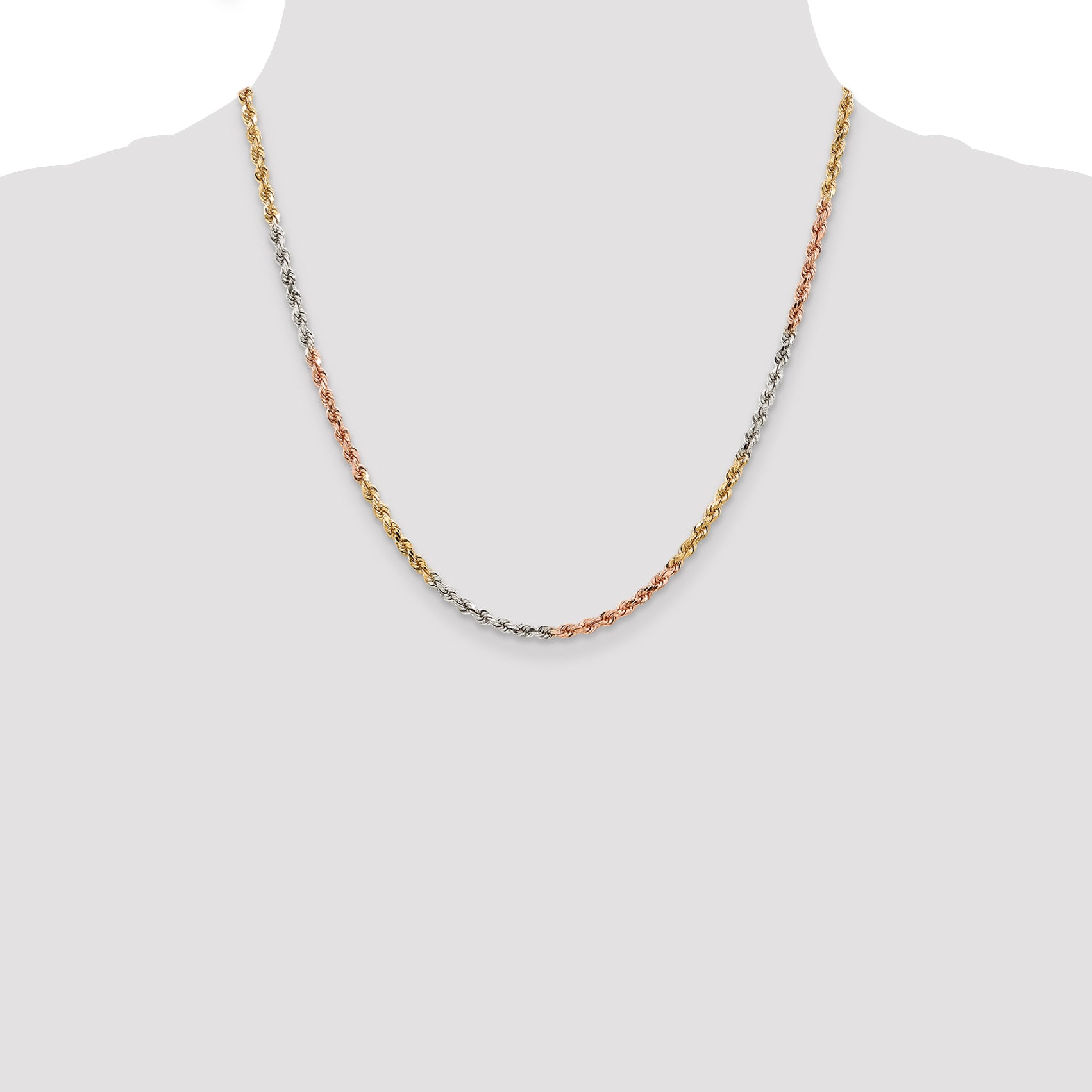 14k Tri-color 2.75mm Diamond-cut Rope Chain