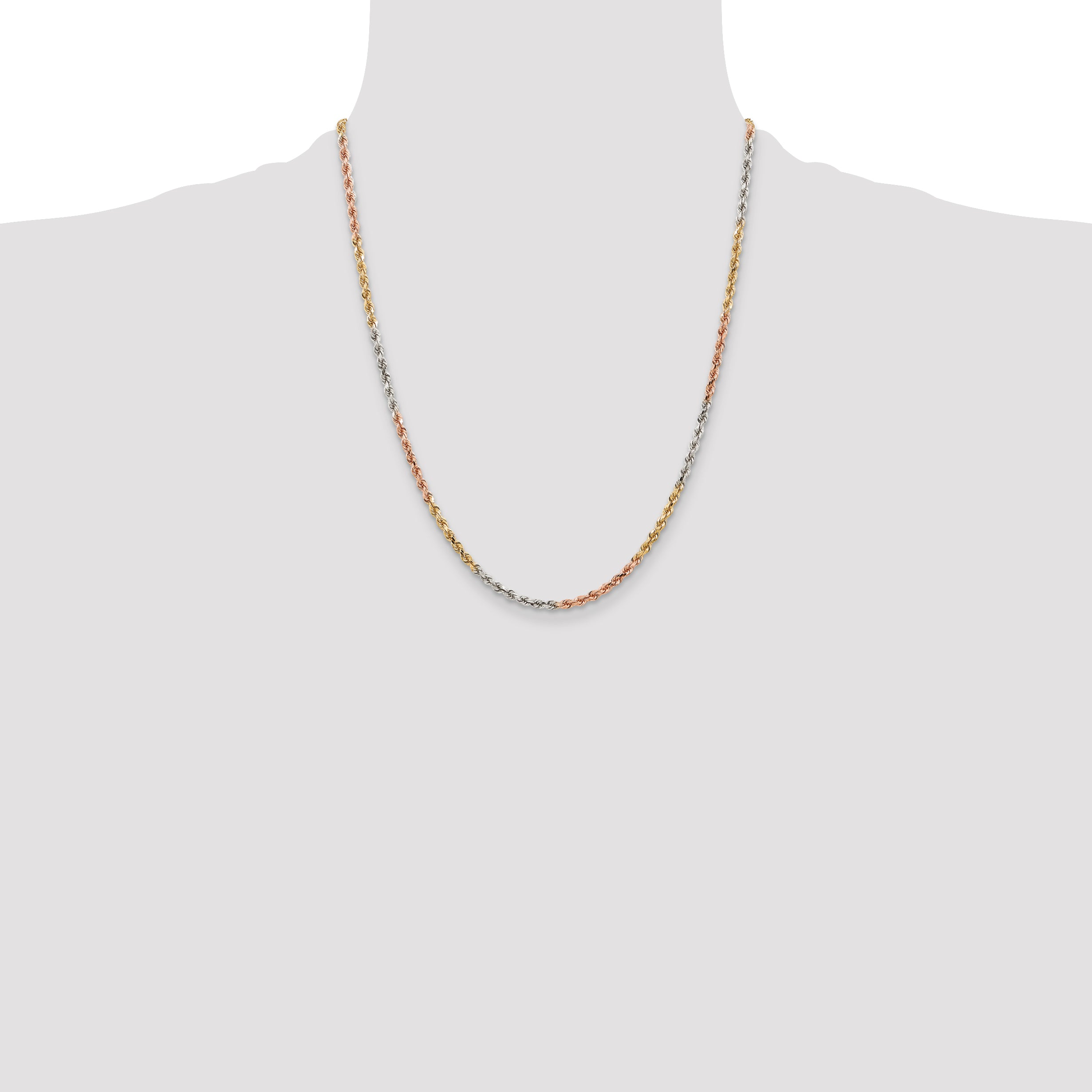 14k Tri-color 2.75mm Diamond-cut Rope Chain
