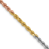 14k Tri-color 2.75mm Diamond-cut Rope Chain