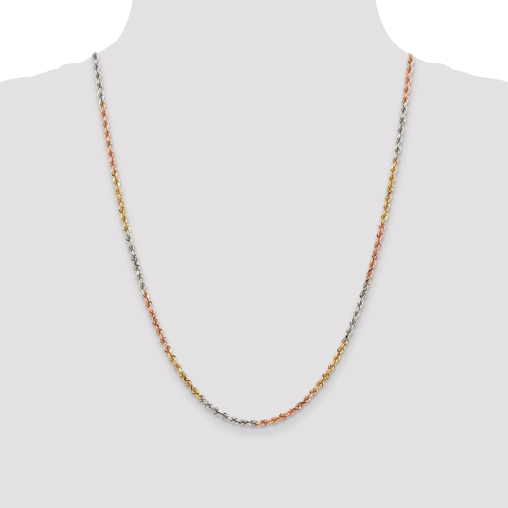 14k Tri-color 2.75mm Diamond-cut Rope Chain