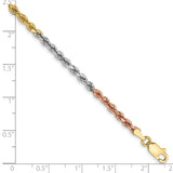 14k Tri-color 2.75mm Diamond-cut Rope Chain