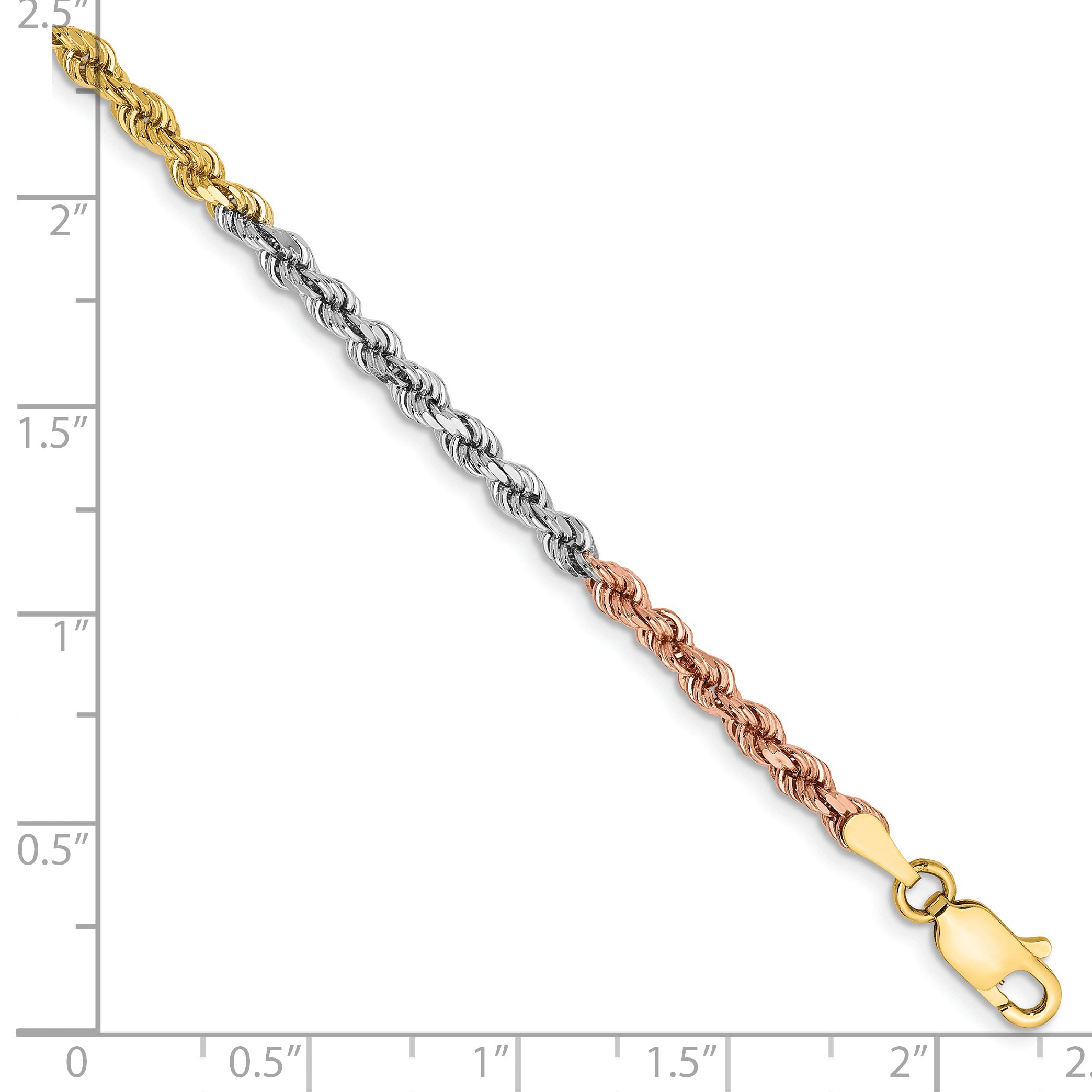 14k Tri-color 2.75mm Diamond-cut Rope Chain