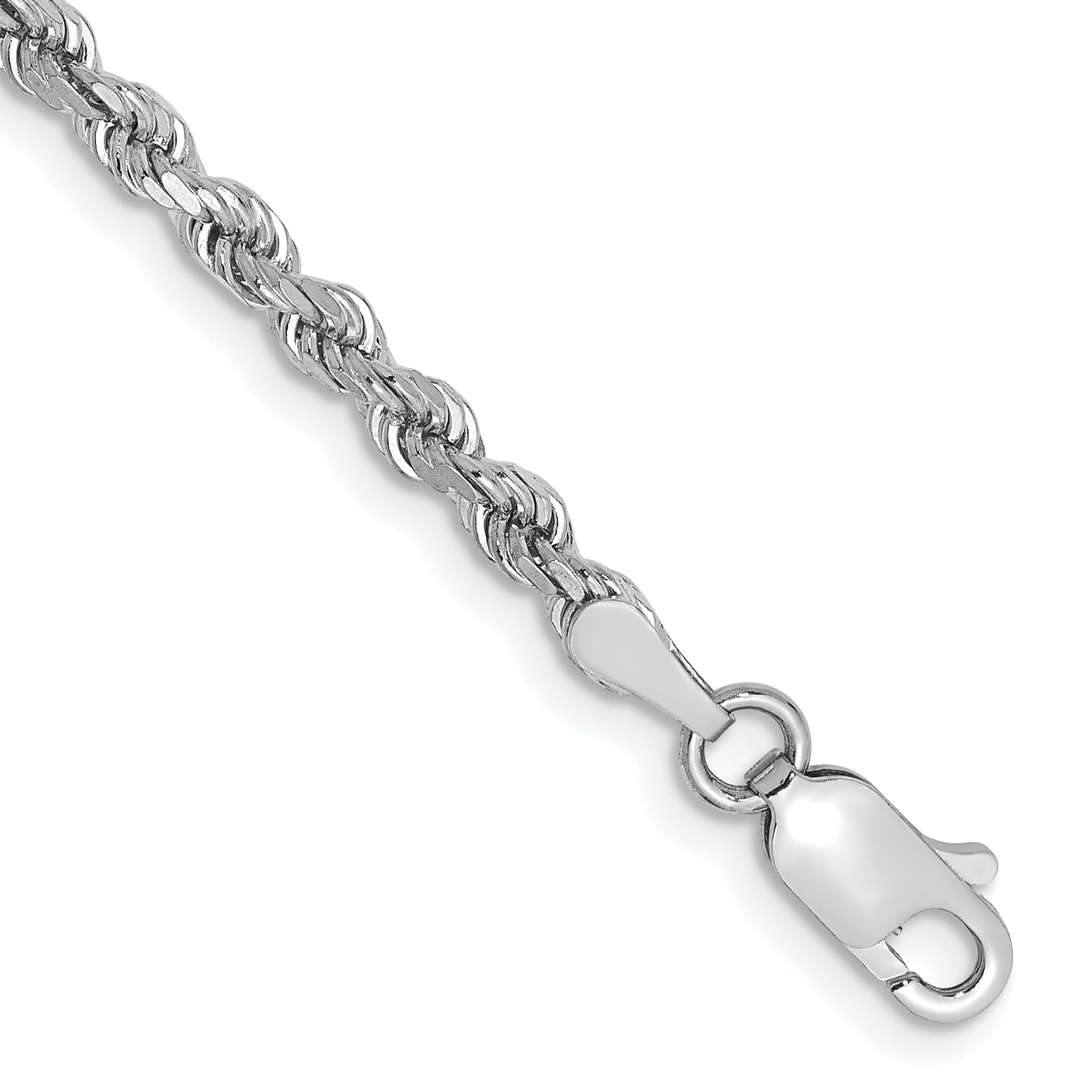 14k White Gold 2.75mm Diamond-cut Rope Chain Anklet