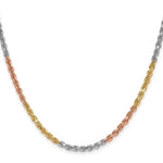 14k Tri-color 3.0mm Diamond-cut Rope Chain