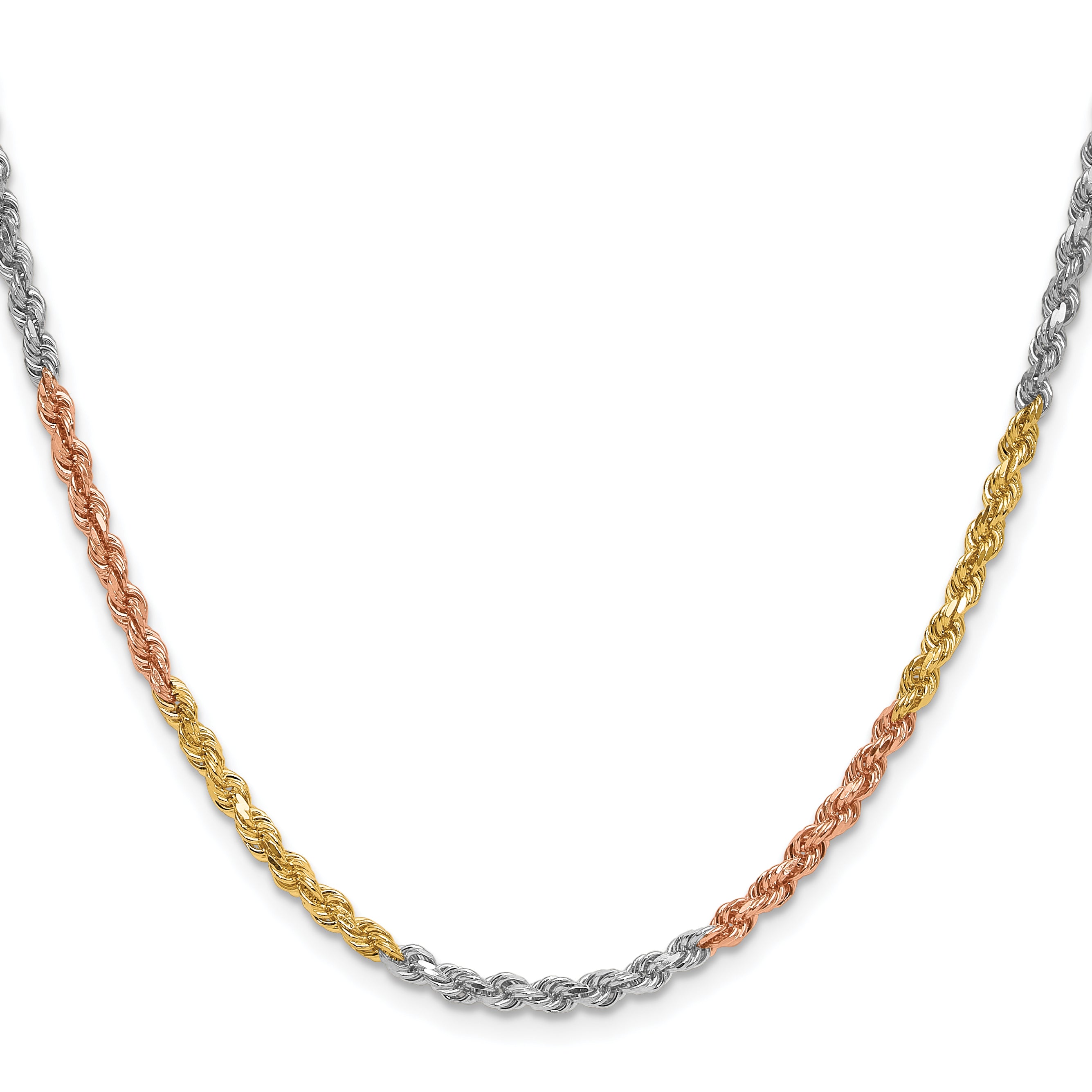 14k Tri-color 3.0mm Diamond-cut Rope Chain