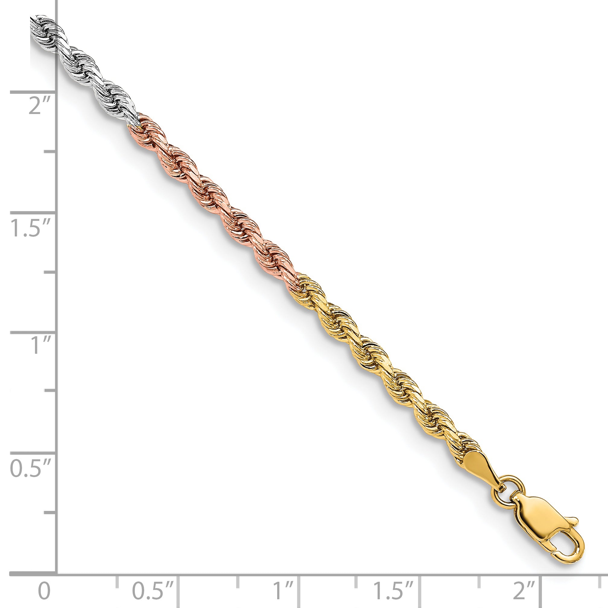 14k Tri-color 3.0mm Diamond-cut Rope Chain