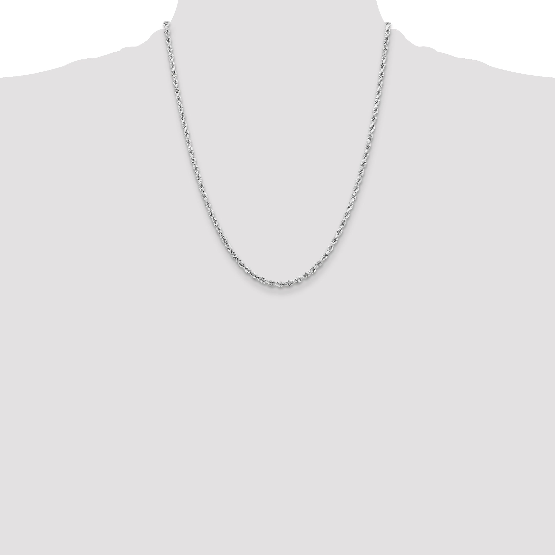 14k White Gold 3.25mm Diamond-cut Rope Chain