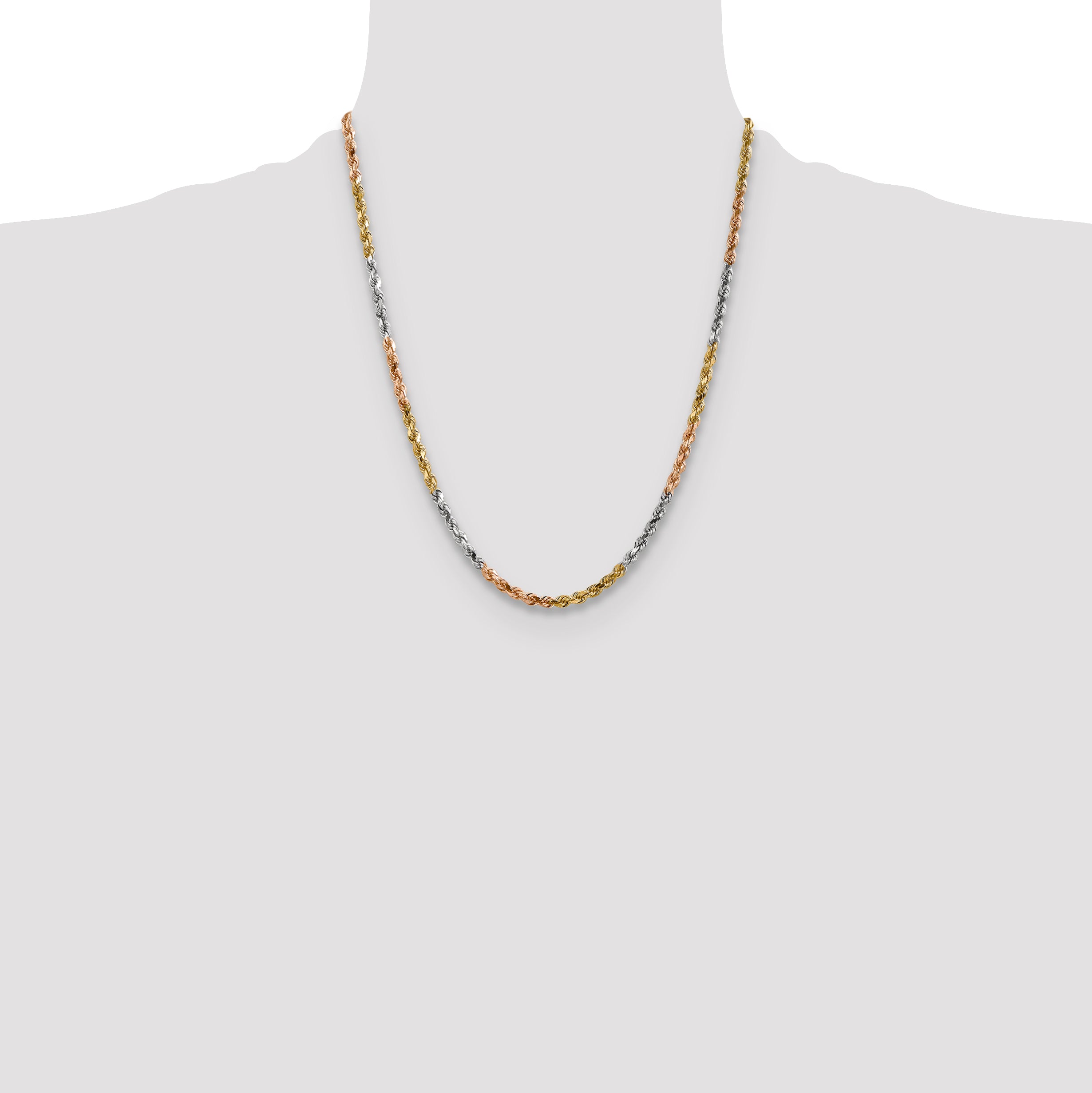 14k Tri-color 4.25mm Diamond-cut Rope Chain