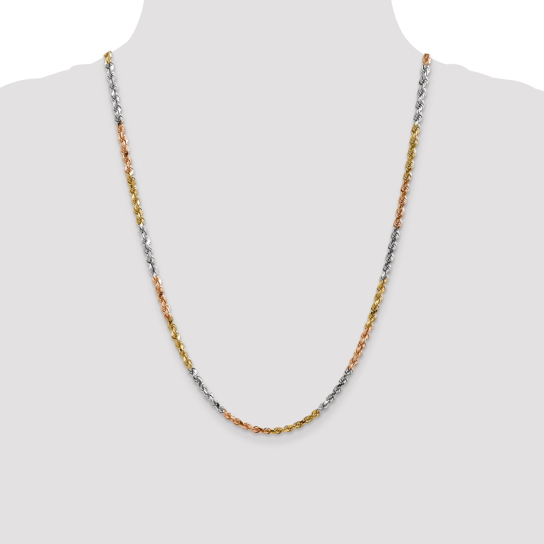 14k Tri-color 4.25mm Diamond-cut Rope Chain