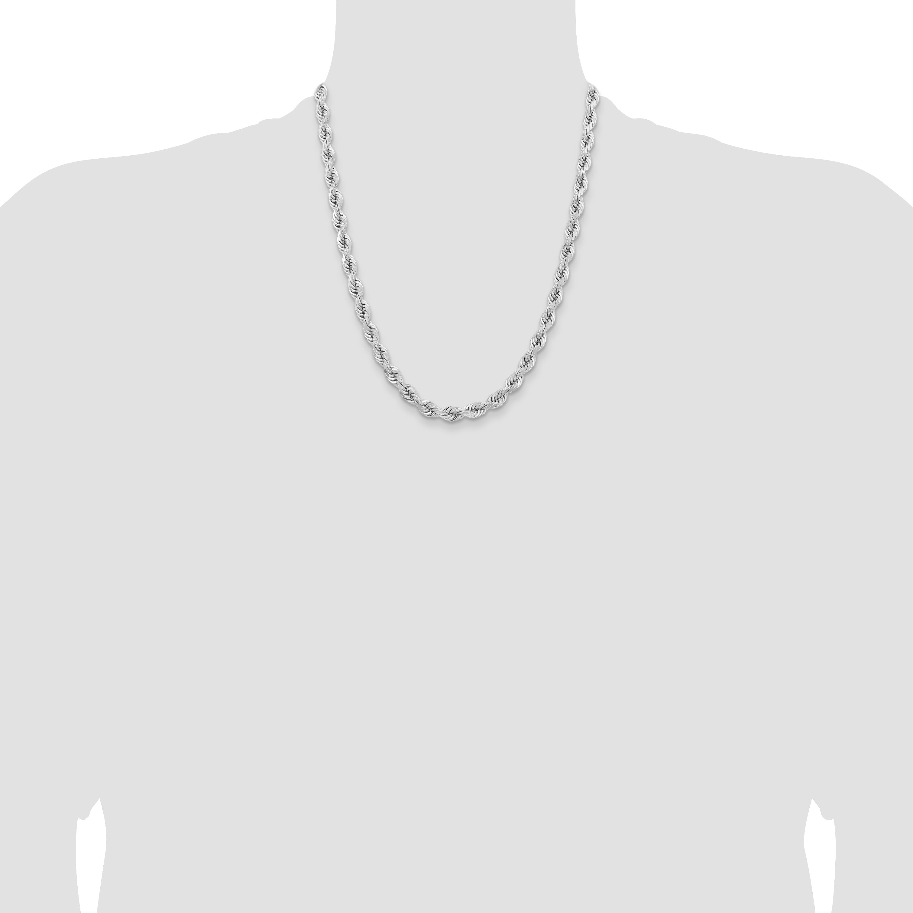 14k White Gold 6.5mm D/C Rope Fancy Lobster Clasp Chain