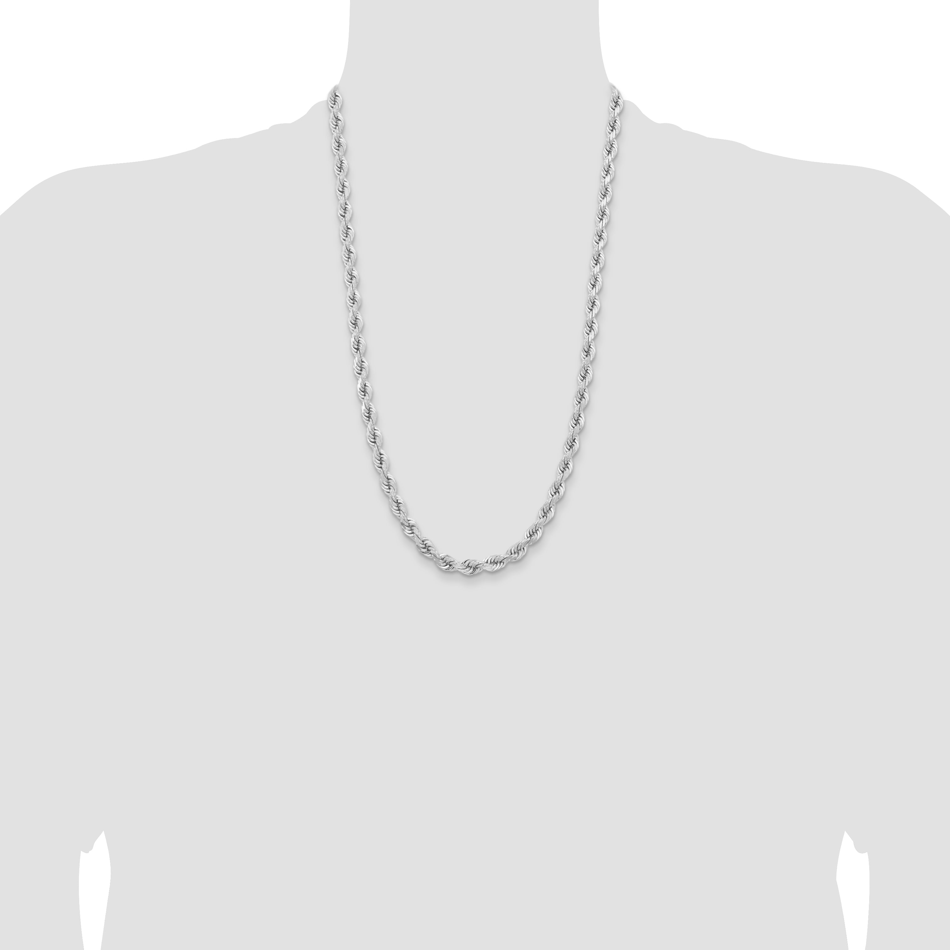 14k White Gold 6.5mm D/C Rope Fancy Lobster Clasp Chain