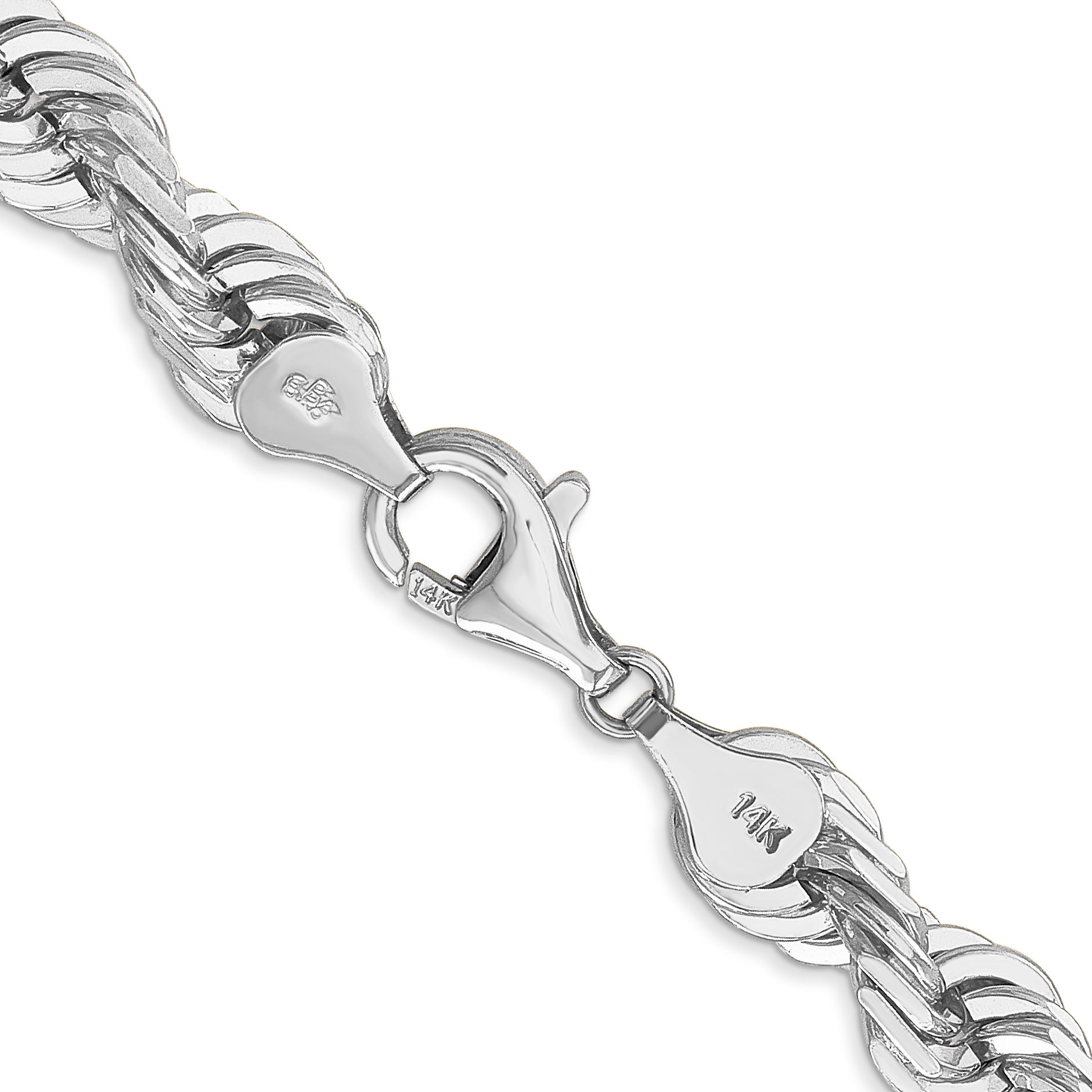 14k White Gold 7.0mm D/C Rope Fancy Lobster Clasp Chain