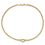 14k Diamond-cut Open Heart Rope Anklet
