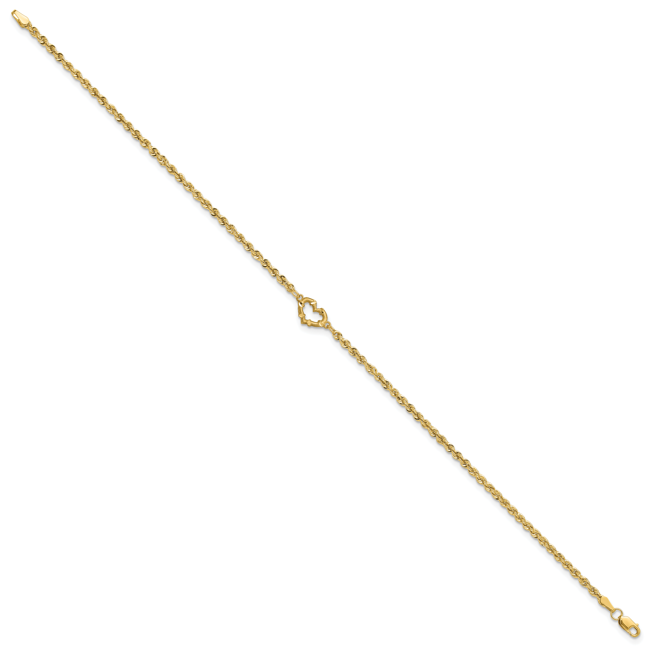 14k Diamond-cut Rope with Heart 11in Anklet
