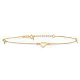 14k Diamond-cut Heart 9in Plus 1in ext Anklet