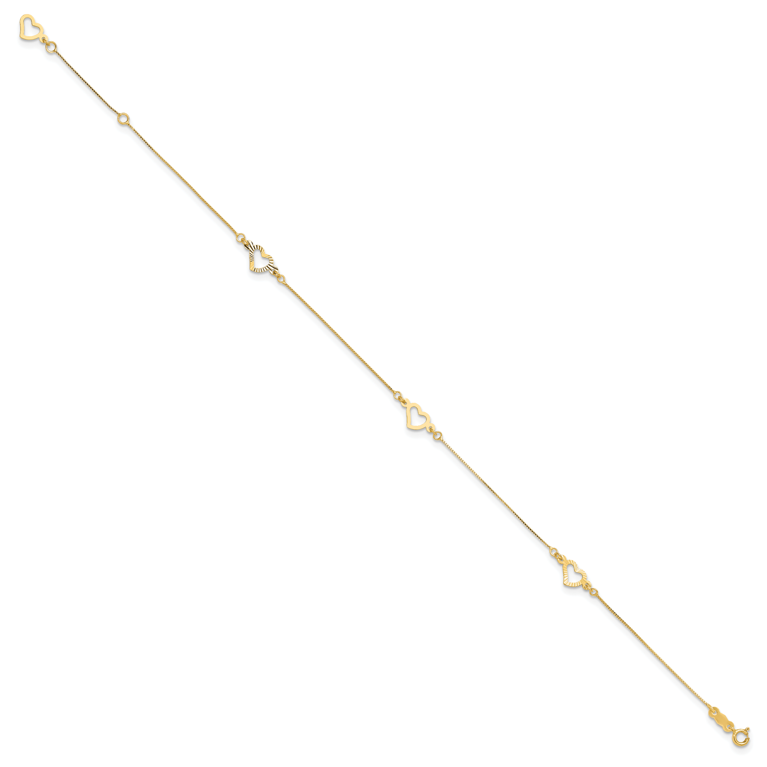 14K Adjustable Fancy Heart 9in Plus 1in Ext. Anklet