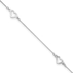 14K White Gold Fancy Heart 9in Plus 1in ext. Anklet