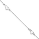 14K White Gold Fancy Heart 9in Plus 1in ext. Anklet