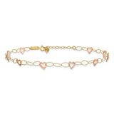 14k Two-tone Adjustable Heart 9in Plus 1in extension Anklet
