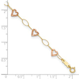 14k Two-tone Adjustable Heart 9in Plus 1in extension Anklet