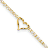 14k Double Strand Heart 10in Plus 1in ext. Anklet