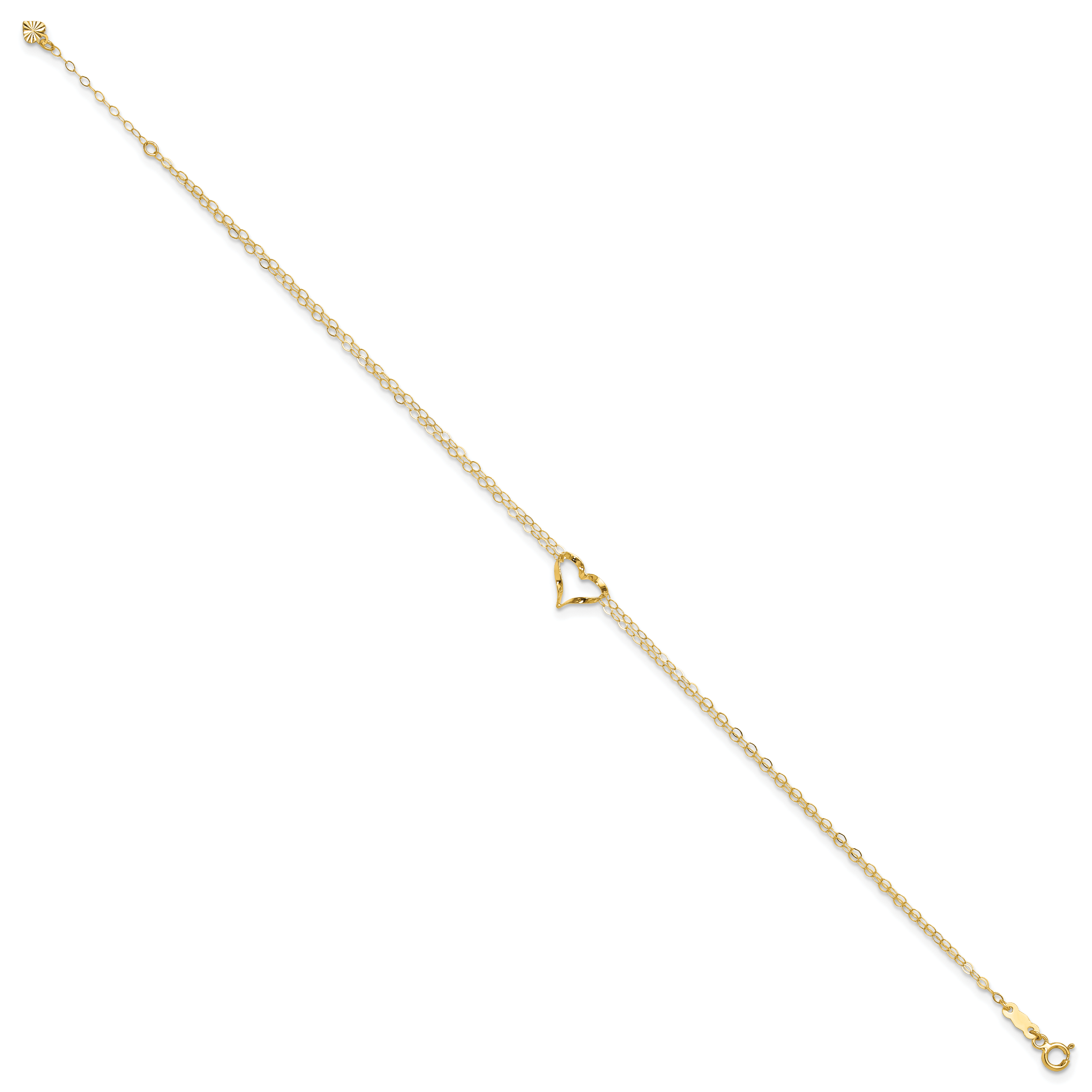14k Double Strand Heart 10in Plus 1in ext. Anklet