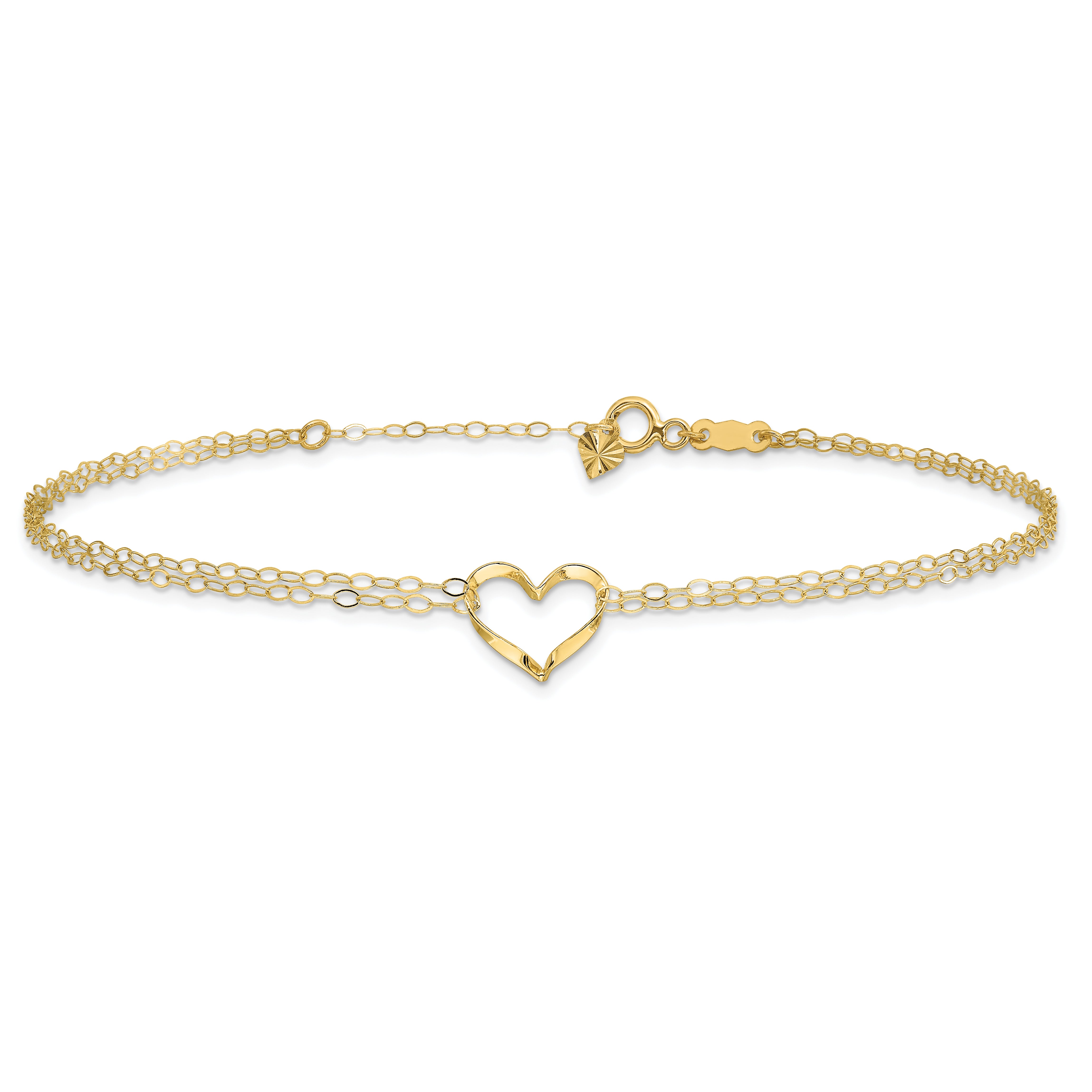 14k Double Strand Heart 10in Plus 1in ext. Anklet