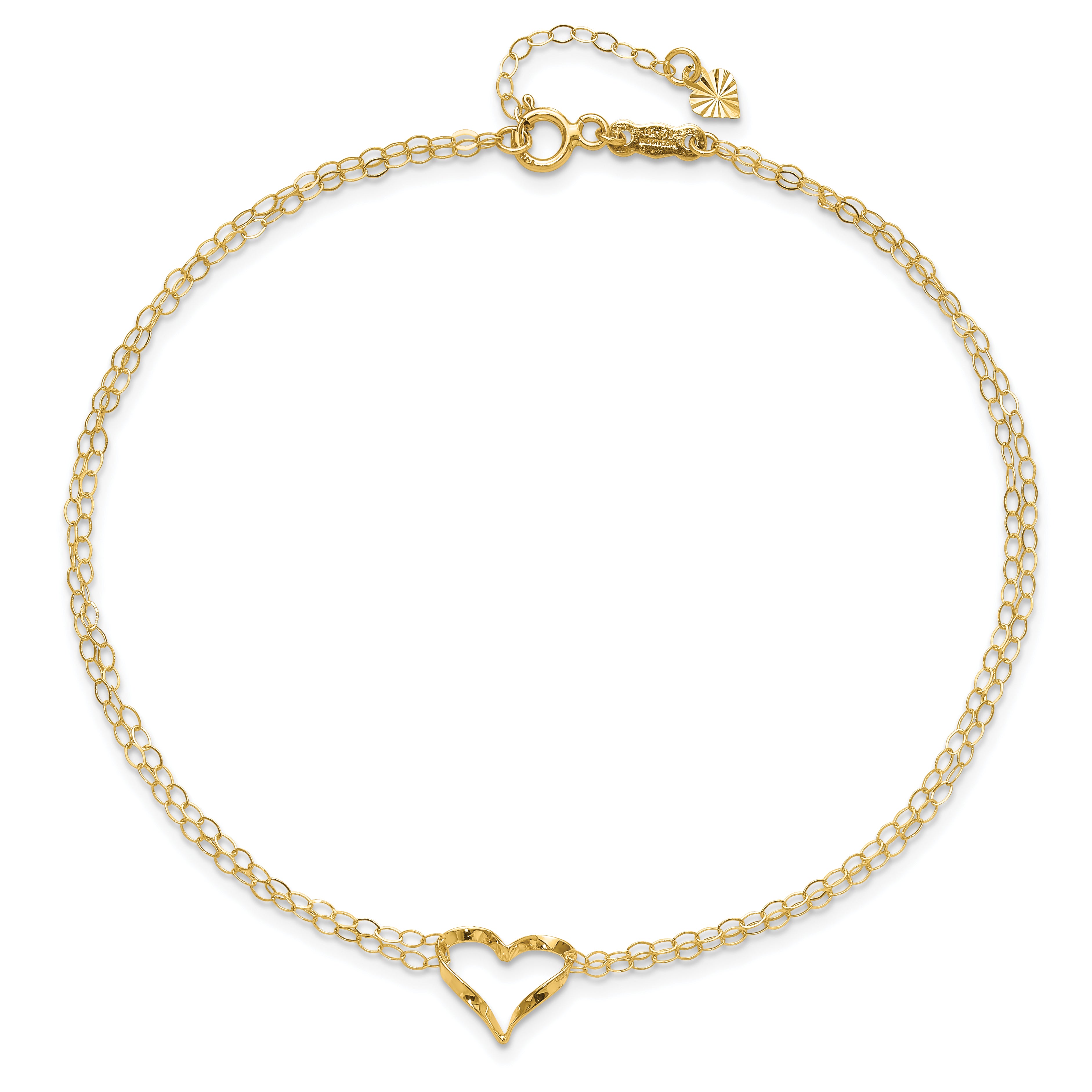 14k Double Strand Heart 10in Plus 1in ext. Anklet