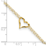 14k Double Strand Heart 9 Inch with 1 Inch extension Anklet