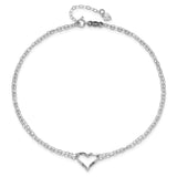 14k White Gold Double Strand Heart 9in Plus 1in ext. Anklet