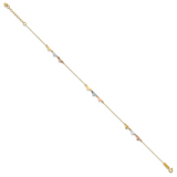 14K Tri-Color Diamond-cut Hearts 9in Plus 1in ext  Anklet