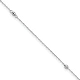 14K White Gold Mirror Beaded 9in Plus 1in ext. Anklet