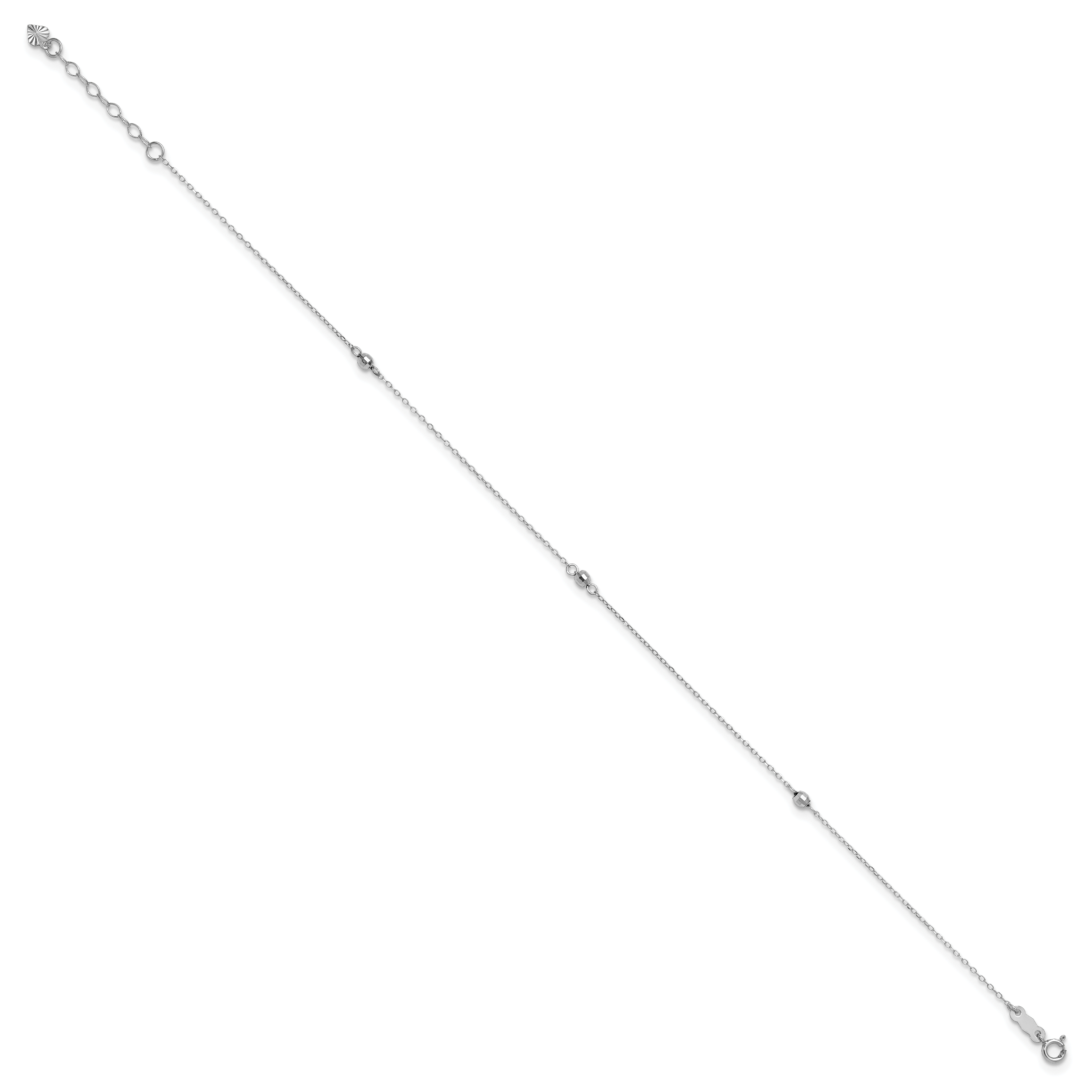 14K White Gold Mirror Beaded 9in Plus 1in ext. Anklet