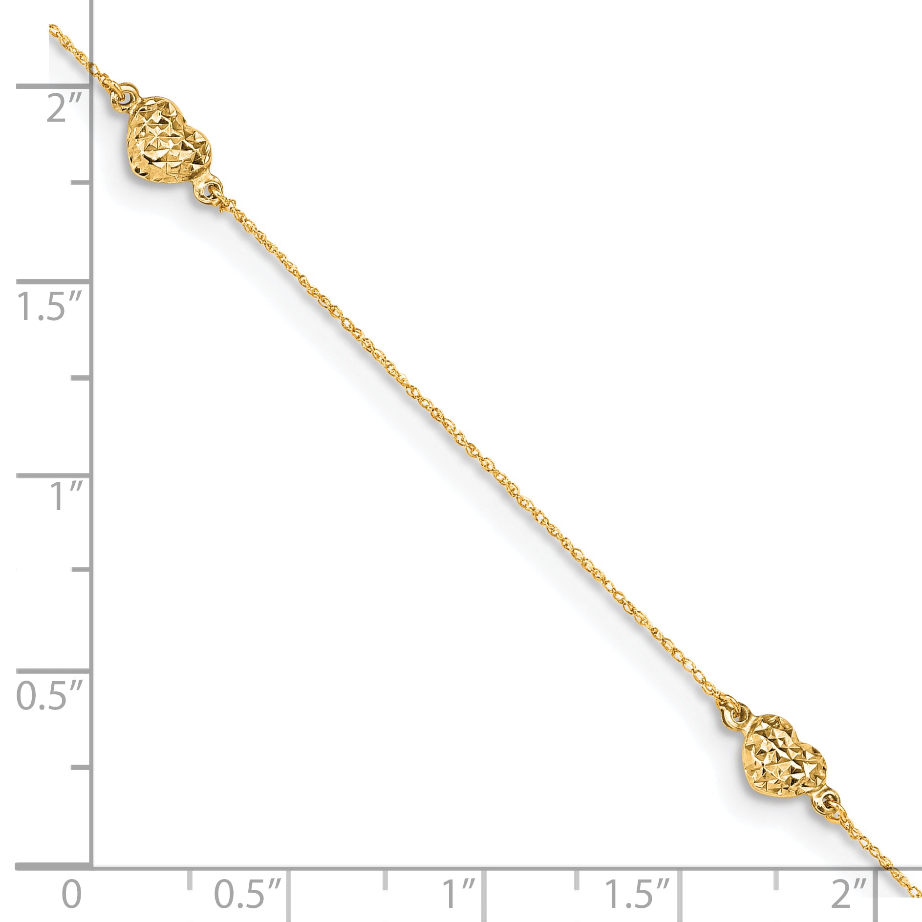 14k Puff Heart 9in Plus 1in ext. Anklet
