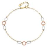 14k Tri-color Circle and Oval 9in Plus 1in ext. Anklet