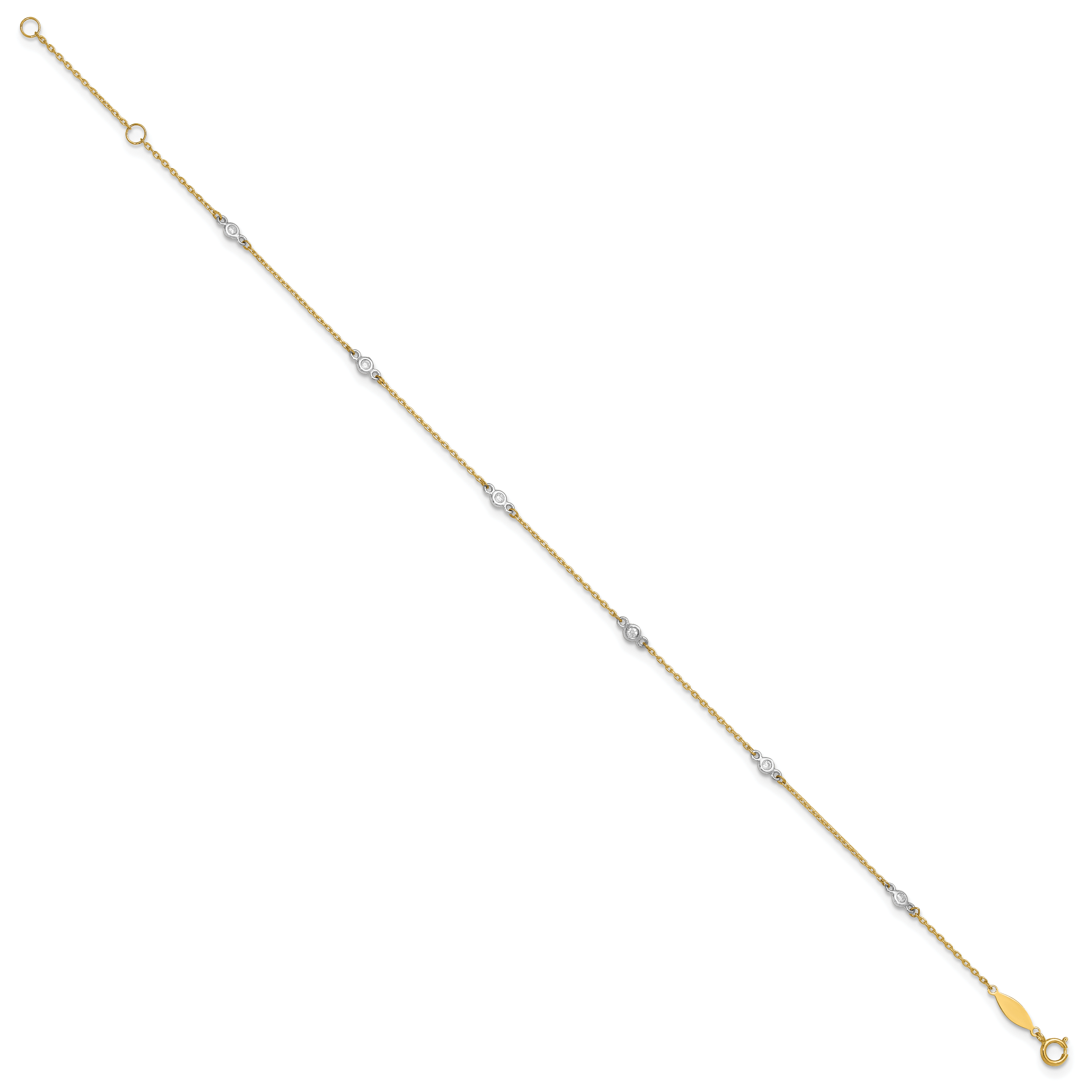 14k Two-tone CZ 9in Plus 1in ext. Anklet