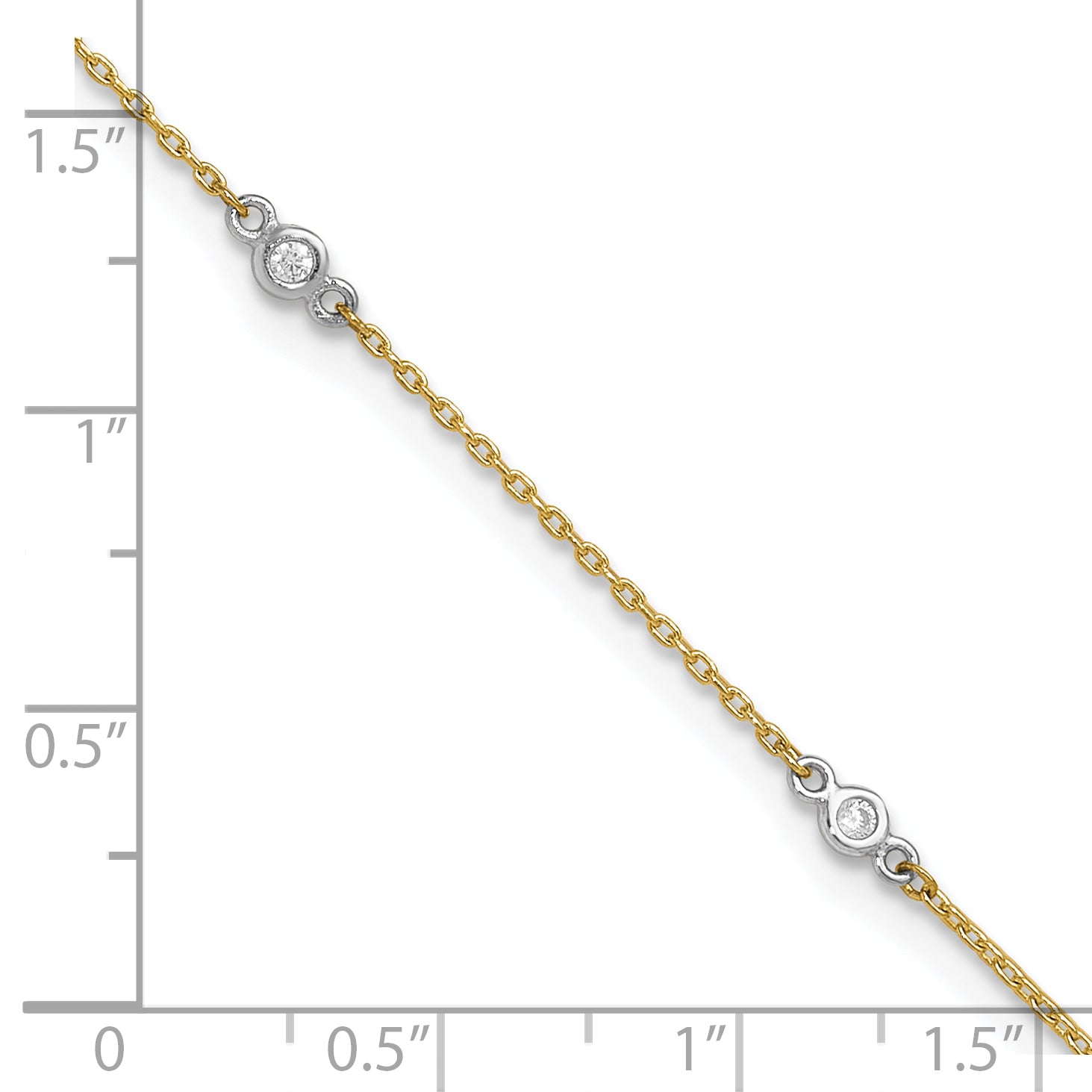14k Two-tone CZ 9in Plus 1in ext. Anklet