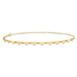 14K Oval Link Chain with Hearts 10in Plus 1in Ext Anklet