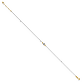 14K White Gold Ropa Two-tone Diamond Cut Bead 9in Plus 1in Ext. Anklet